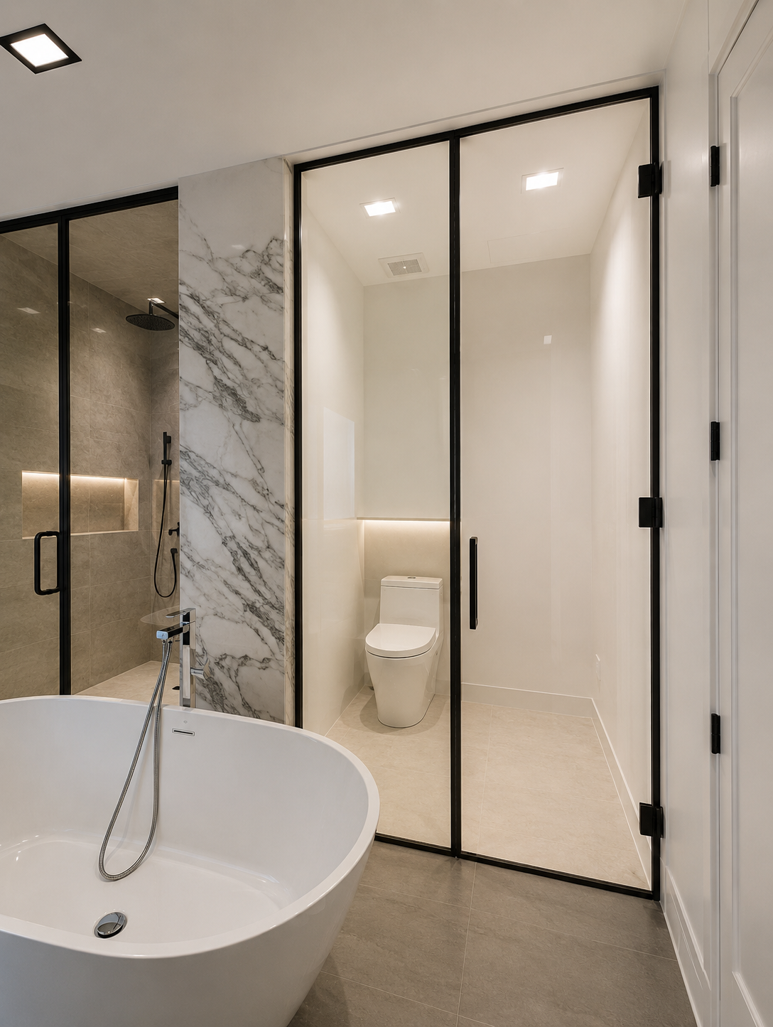 Black-Framed Tub & Shower Suite — shower doors project in Toronto