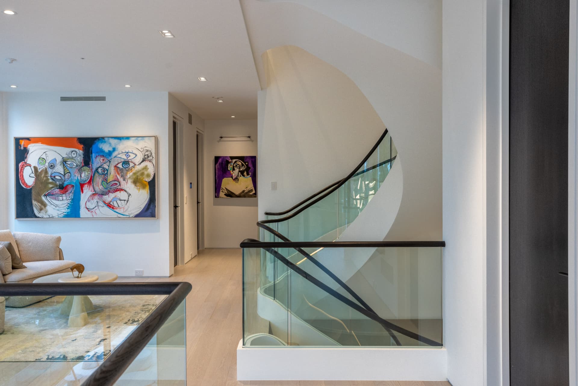 Curved Landing Railing — commercial project in Rosedale