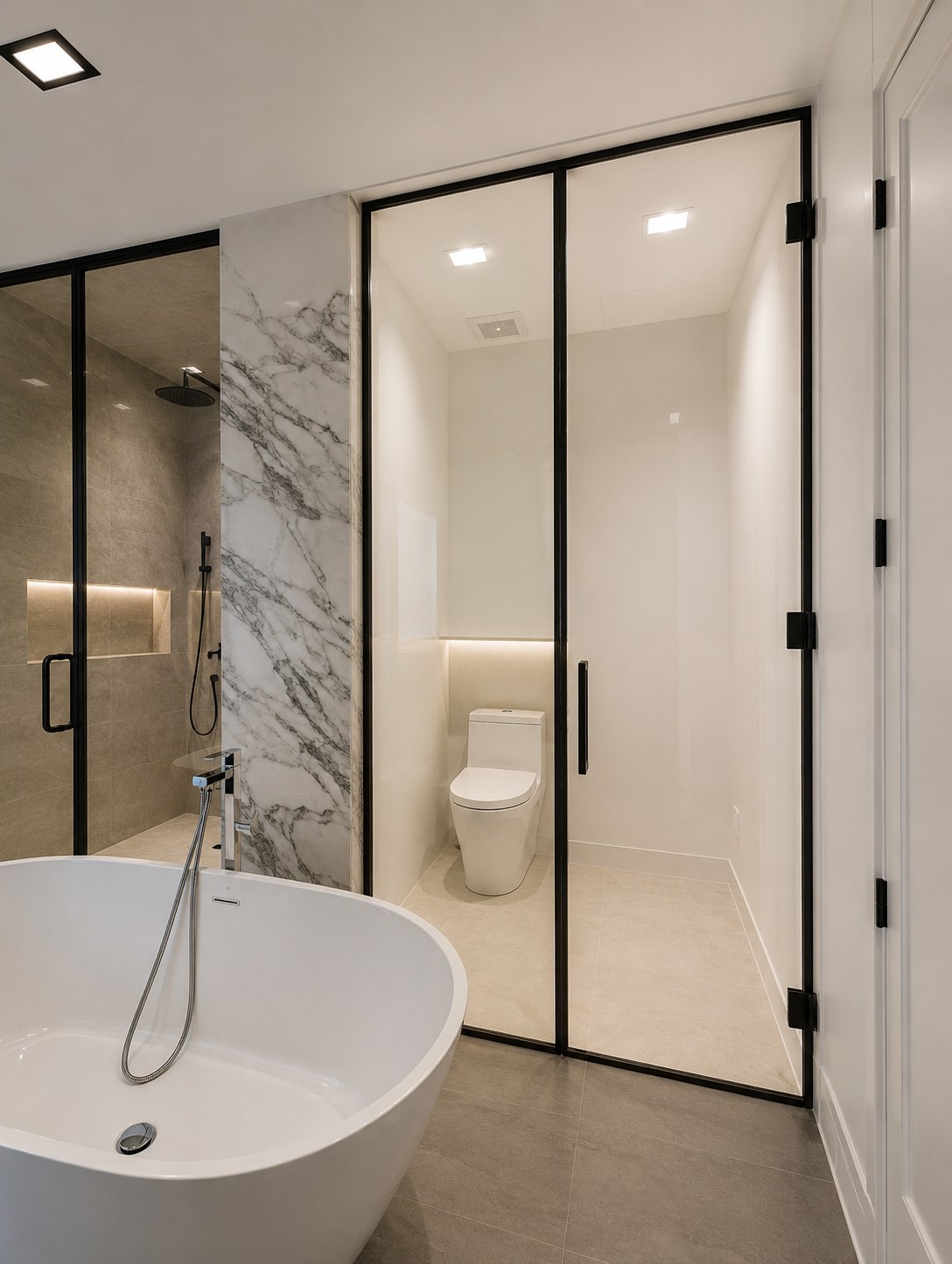 Black-Framed Shower & Water Closet — shower doors project in Richmond Hill